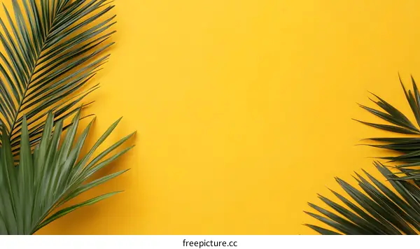 Tropical Palm Leaves on Yellow Background