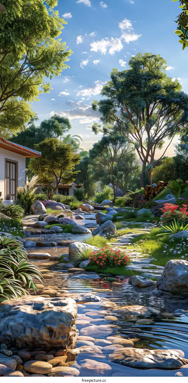 Tranquil Countryside Oasis: Creek, Trees and Village Houses