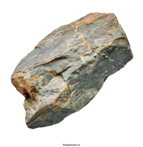 [Transparent Background PNG]Gray Rock with Red and White Veins on White Background