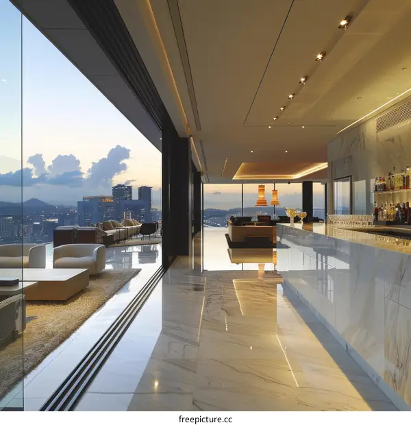 Modern luxury penthouse apartment with stunning city views