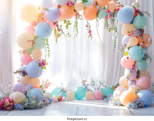 Pastel Balloons and Flowers Arch for Party Decor
