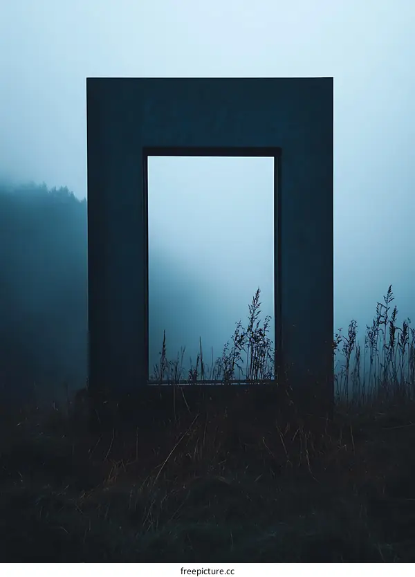 Minimalist Black Frame in Foggy Landscape