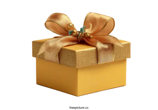 [Transparent Background PNG]Golden Gift Box with Elegant Ribbon