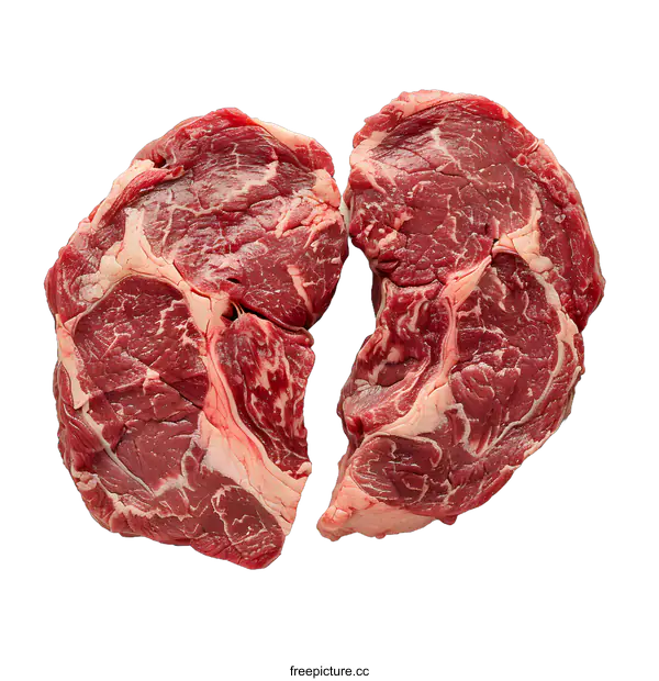 [Transparent Background PNG]Two raw beef ribeye steaks on a white background