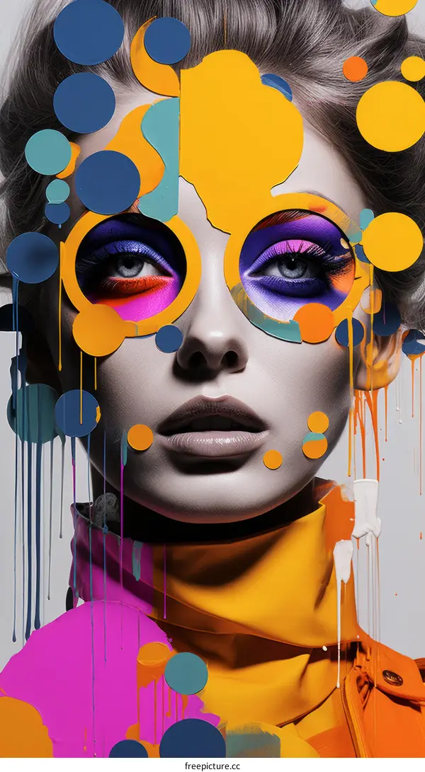 Colorful portrait of a woman with paint dripping down her face