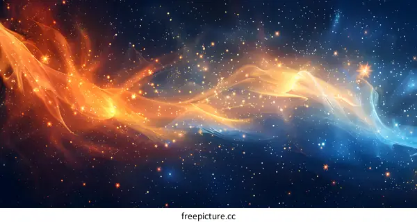 Bright colorful abstract fractal glowing light curves and waves on dark blue background