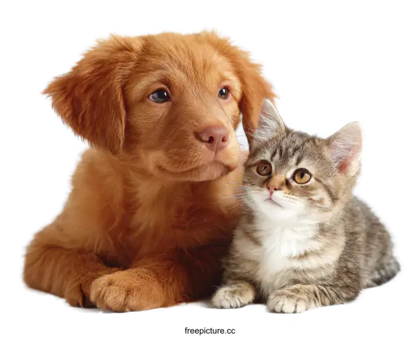 [Transparent Background PNG]Adorable Puppy and Kitten Friendship
