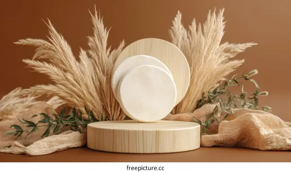 Bohemian Style Wooden Display Podium with Dried Flowers