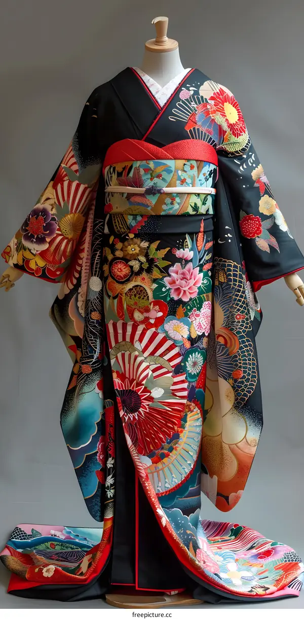 A woman wearing a kimono with a floral pattern