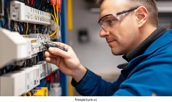 Electrician Working on Electrical Panel