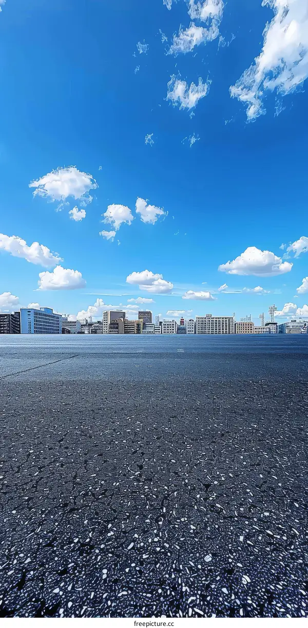 City Skyline with Blue Sky and White Clouds