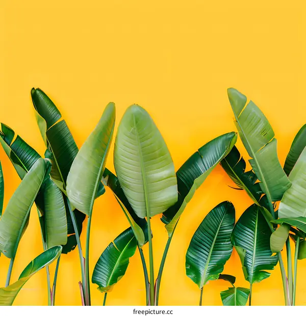 Tropical Leaves on Yellow Background