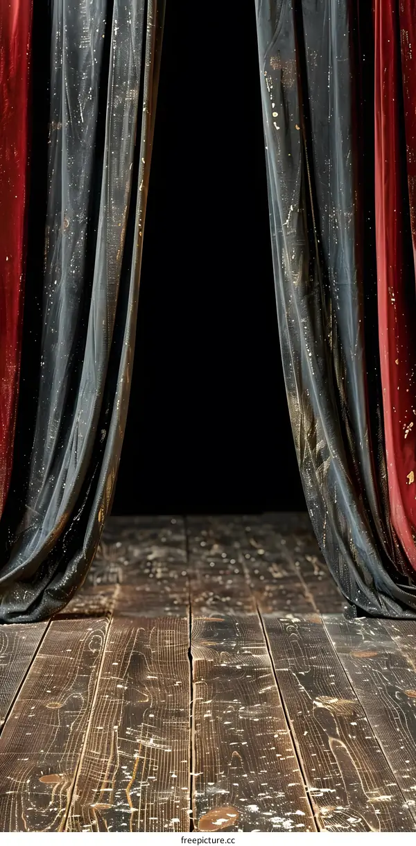 Stage Curtains Open To Reveal Wooden Floor