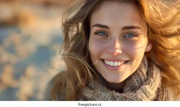 Portrait of a Happy Young Woman with Freckles