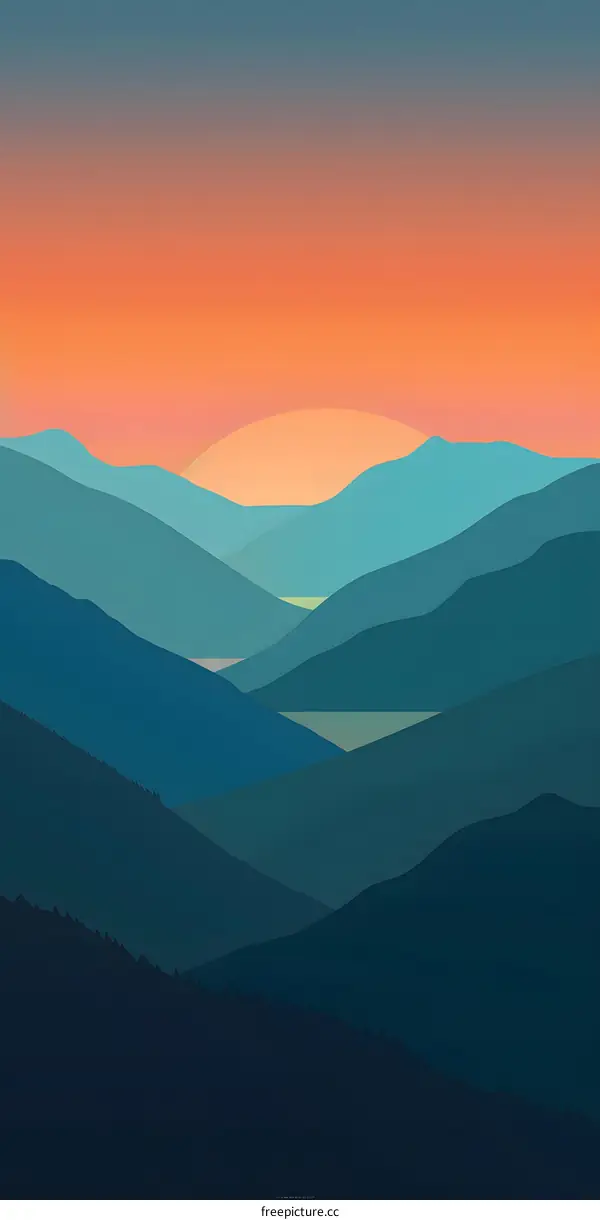 Silhouettes of Mountains Against the Sunset Sky