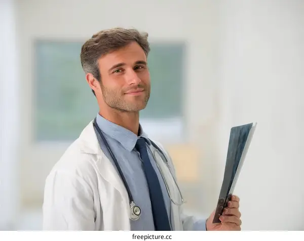 Caucasian Doctor Examining X-Ray Image