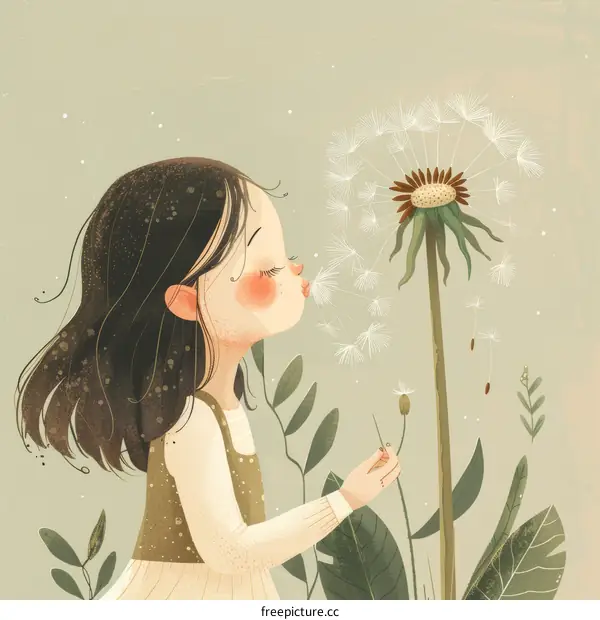 Little girl blowing dandelion flower