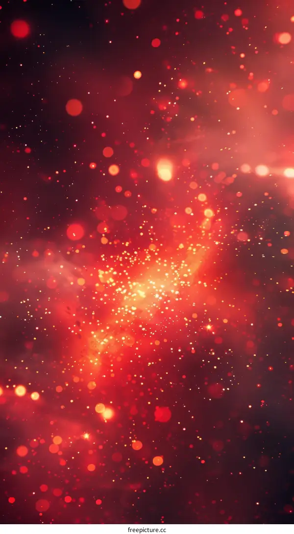 Glowing red and orange particles floating in space