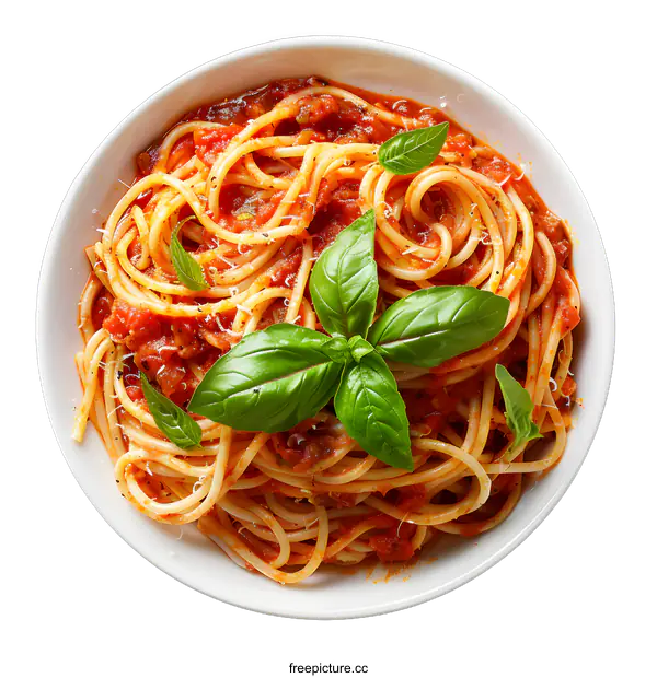 [Transparent Background PNG]spaghetti with tomato sauce and basil