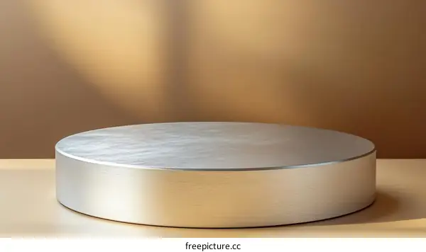 Modern Silver Display Podium on Beige Background