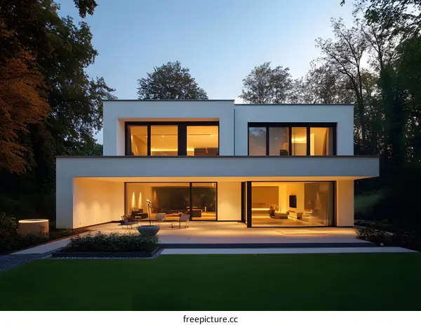 Modern White House with Large Windows and Patio