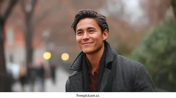 Handsome Asian Man Outdoors in City