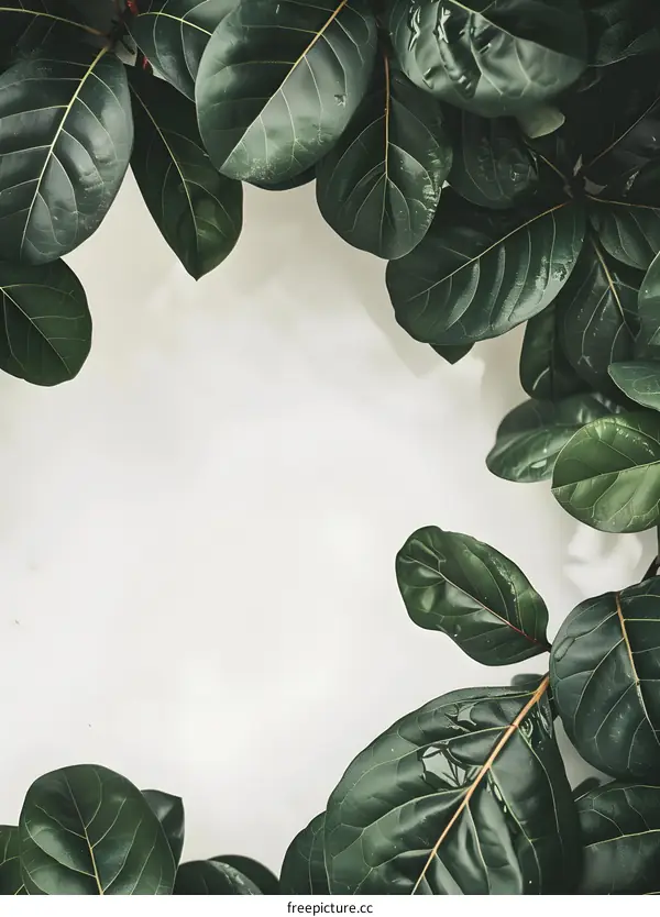 Green Leaves Border on White Background