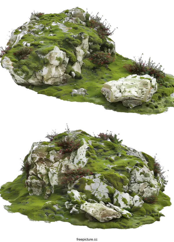 [Transparent Background PNG]Green Moss Covered Rocks