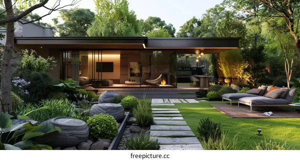 Modern Courtyard House with Natural Elements and Interior