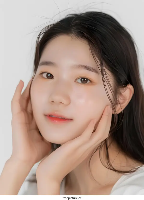 Portrait of Young Asian Woman with Soft Makeup Looking at Camera