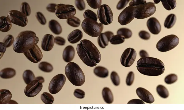 Coffee Beans Falling in Motion