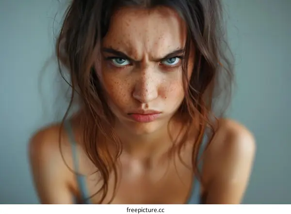 Close-up Portrait of a Woman Expressing Anger