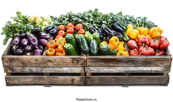 [Transparent Background PNG]Fresh Colorful Vegetables in Wooden Crate