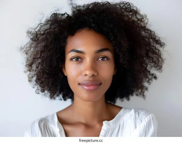 Portrait of a Young Black Woman with Curly Hair