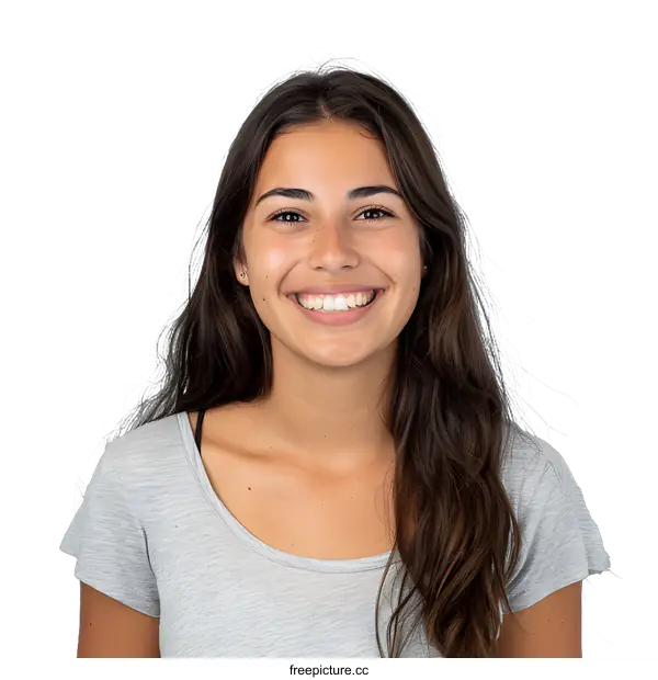 [Transparent Background PNG]Portrait of a Smiling Young Woman with Long Brown Hair