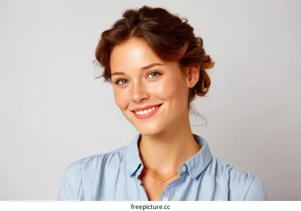 Smiling Woman Portrait with Light Gray Background