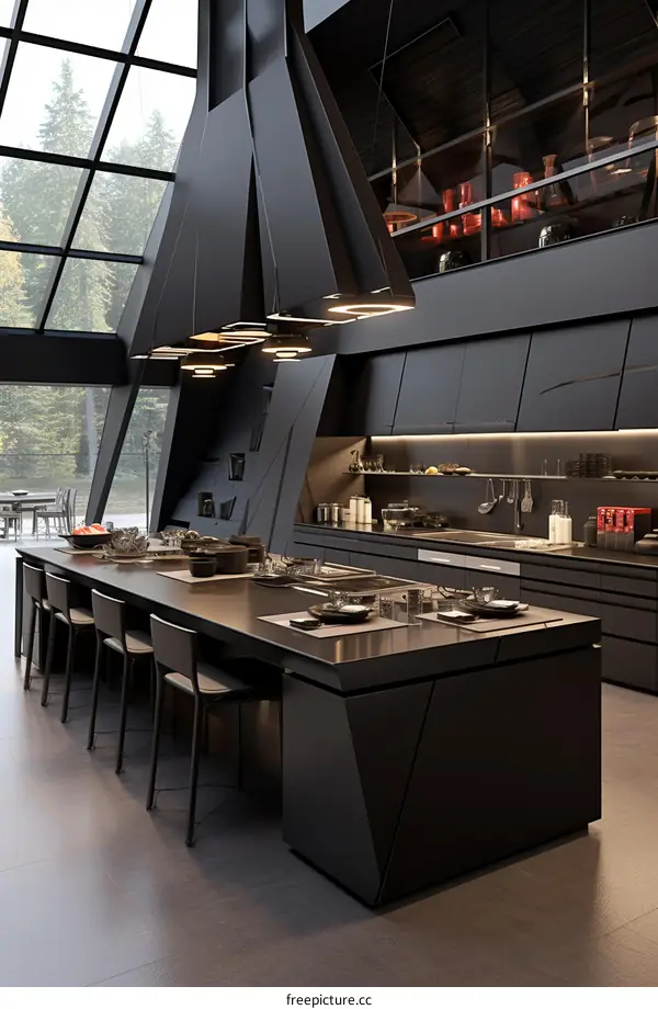 Black and wooden modern kitchen interior design