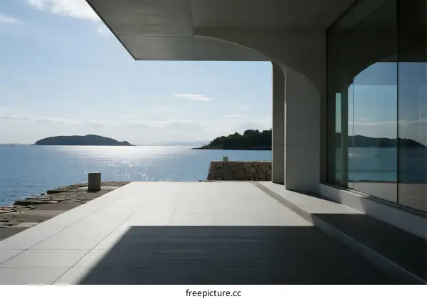 Modern terrace with sea view and distant islands