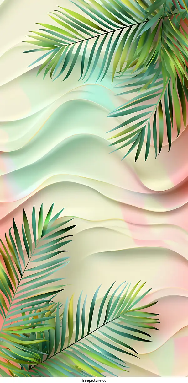 Tropical Palm Leaves on Abstract Beige Background