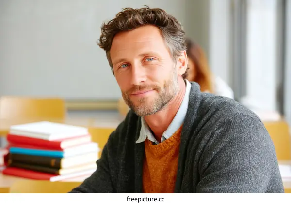 Caucasian Male Professor Portrait in Classroom