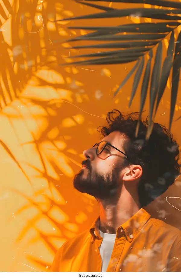 Man with Beard and Glasses Looking Up at the Sun