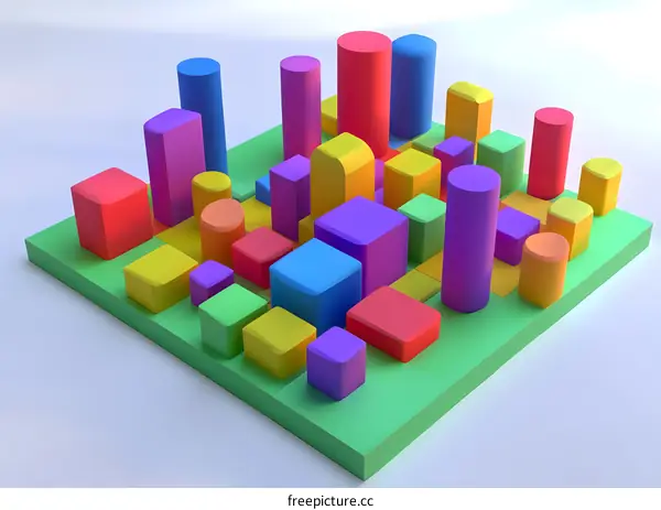 3D Colorful Abstract Geometric Shapes Rendered