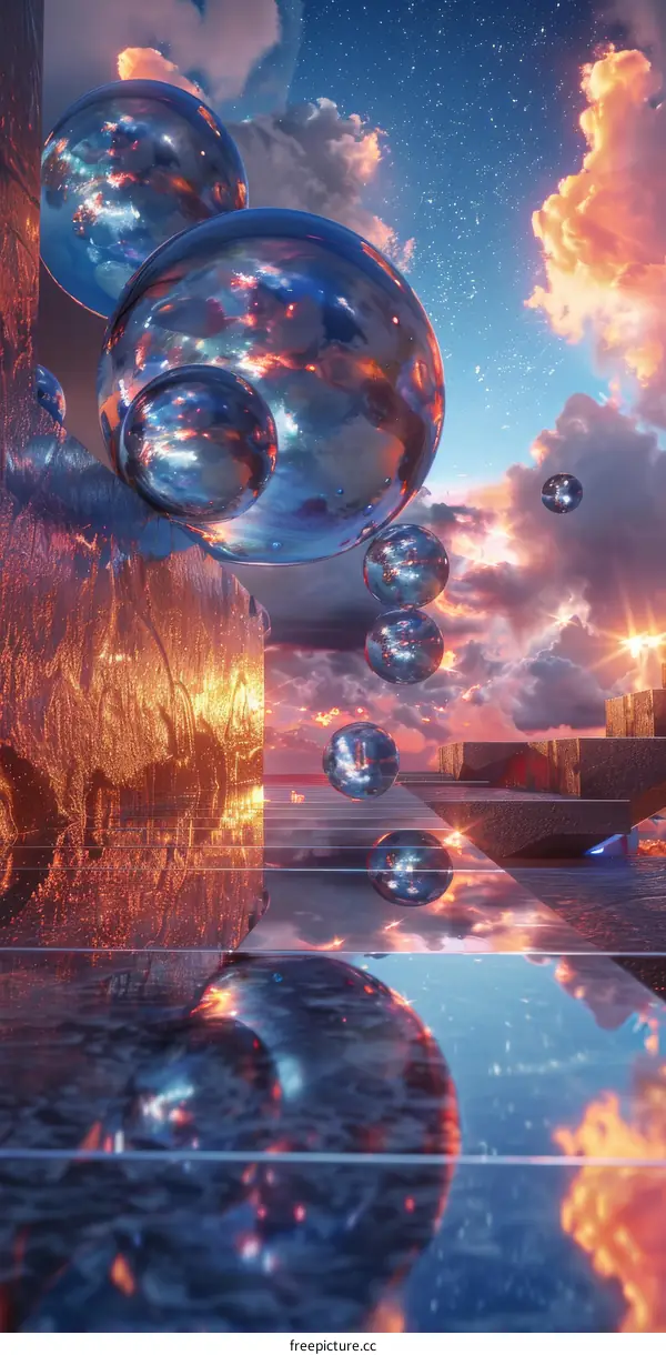 Abstract Futuristic Cityscape with Glass Bubbles