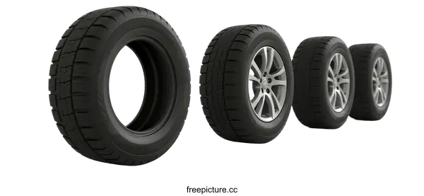 [Transparent Background PNG]Set of car tires showing different sizes and designs