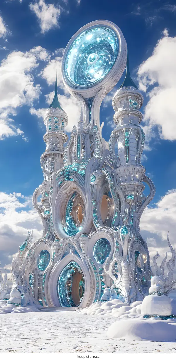 Fantasy Ice Castle With Blue Windows
