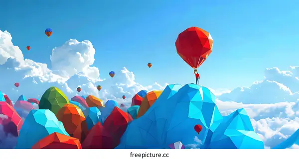 Colorful Mountains With Hot Air Balloons and a Person Holding One