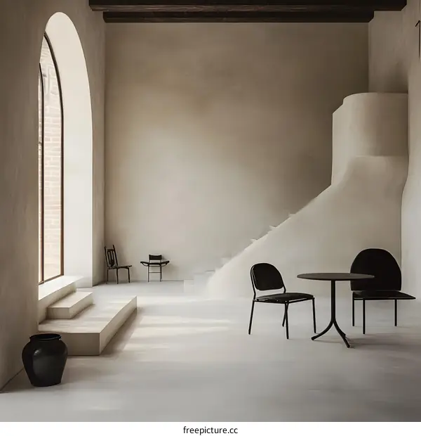 Minimalist Interior Design with Black Chairs and White Walls