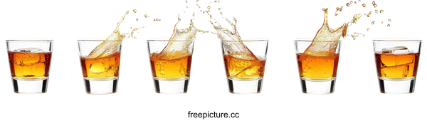 [Transparent Background PNG]Whiskey Shots Splashing in Glasses
