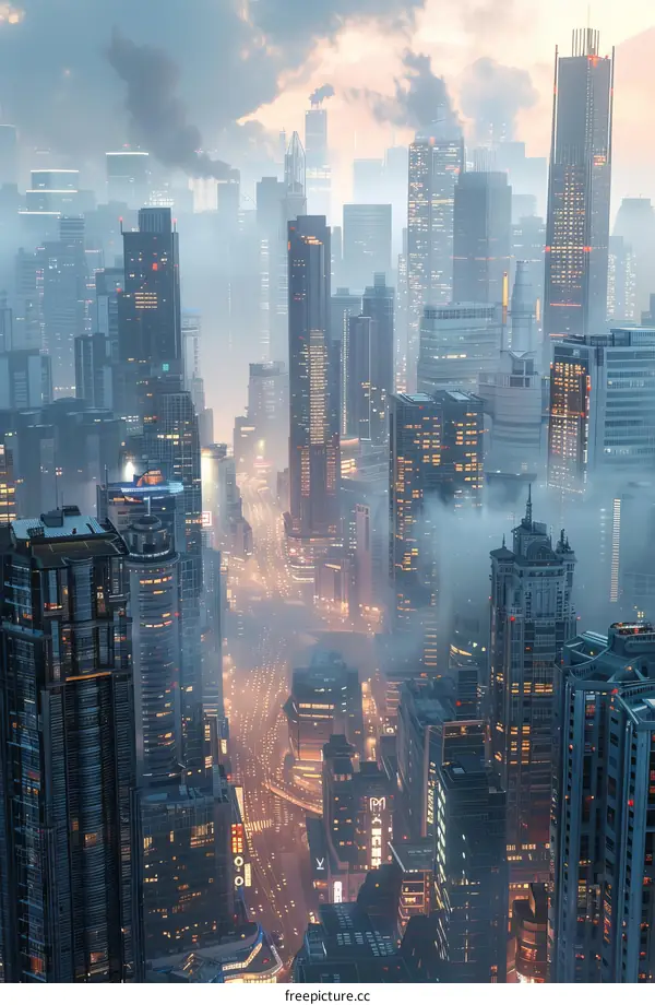 Futuristic City Skyline at Dusk