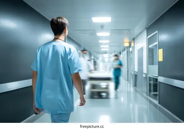 Hospital Corridor with Healthcare Professional